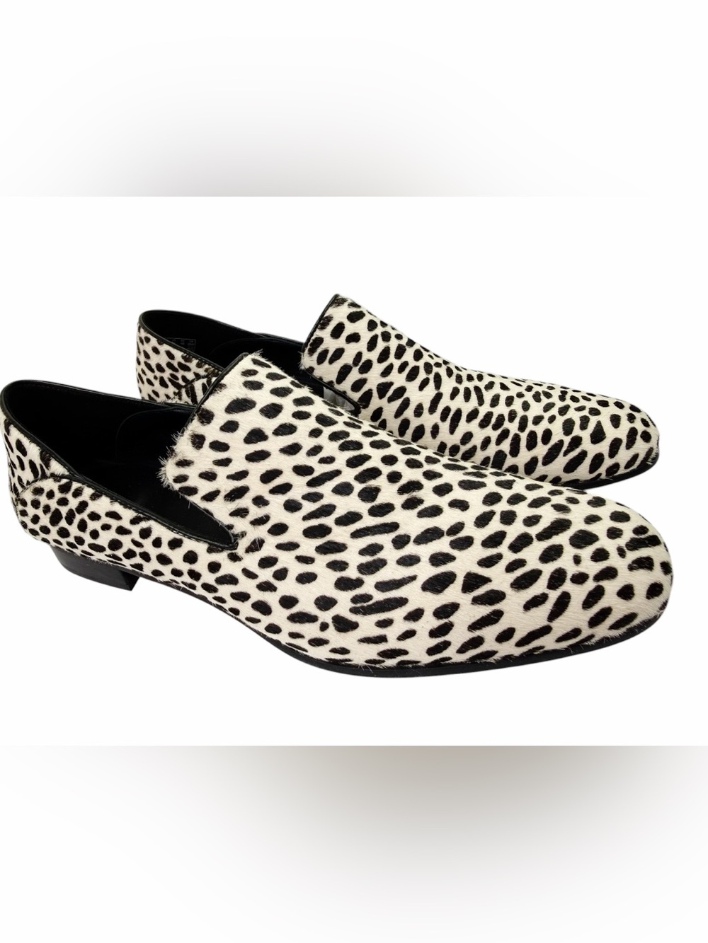 Clarks Pure Viola Black White Calf Fur Leather Slip-on Loafers NEW Womens Size 9